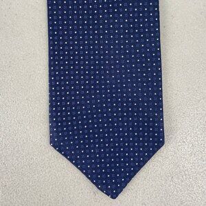 Vintage DKNY Pin Polka Dot Tie 1990s Navy Blue & Silver Silk Necktie